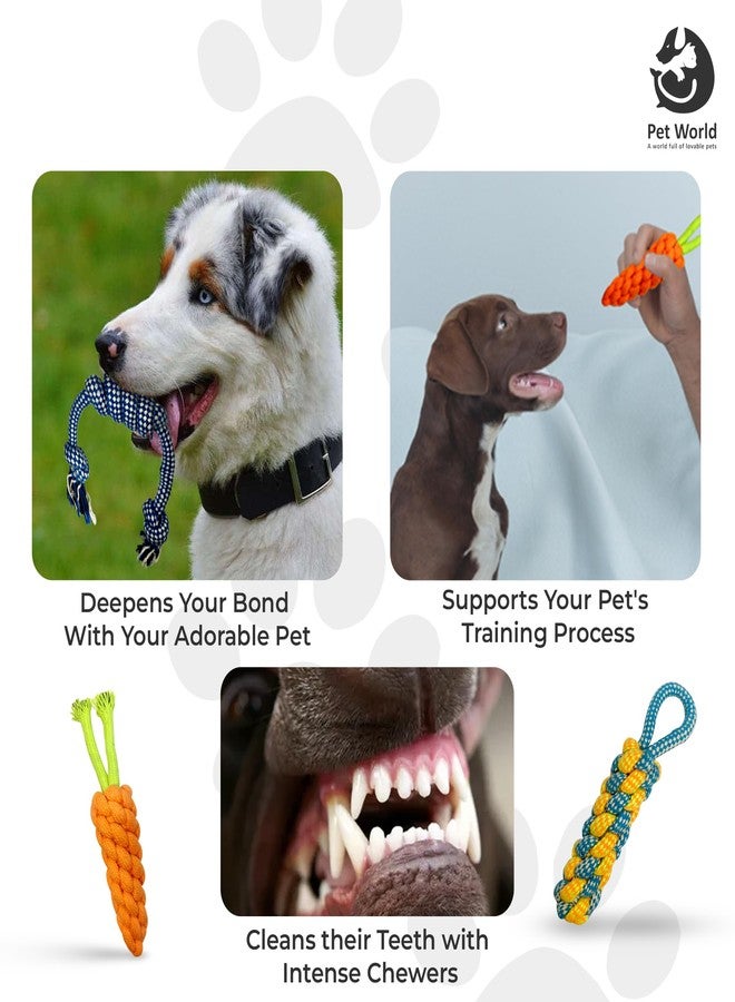 PET WORLD Dog Toys | Dog Chew Toys + Puppy Teething Toys + Rope Toys + Toys for Small to Medium Dog | Washable Cotton Toys | Multi Colour Toys (Pack of 5) - Image 4